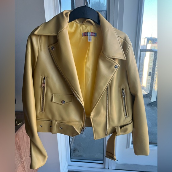 Urban Outfitters Yellow Faux Leather Moto Jacket Med - Picture 6 of 8